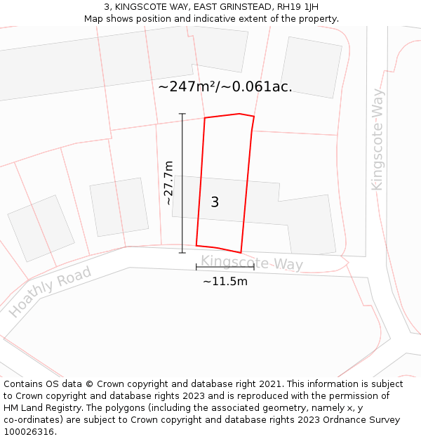 3, KINGSCOTE WAY, EAST GRINSTEAD, RH19 1JH: Plot and title map