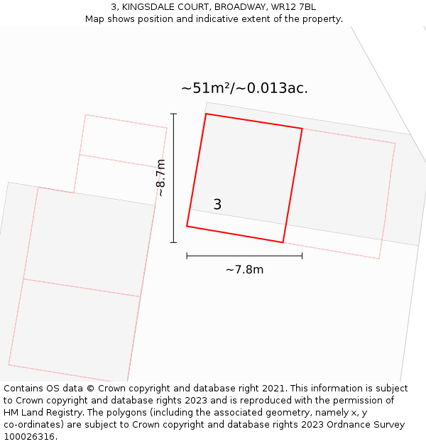 3, KINGSDALE COURT, BROADWAY, WR12 7BL: Plot and title map