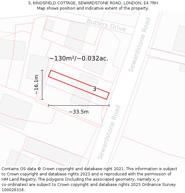 3, KINGSFIELD COTTAGE, SEWARDSTONE ROAD, LONDON, E4 7RH: Plot and title map