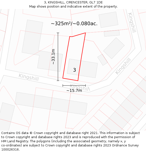 3, KINGSHILL, CIRENCESTER, GL7 1DE: Plot and title map