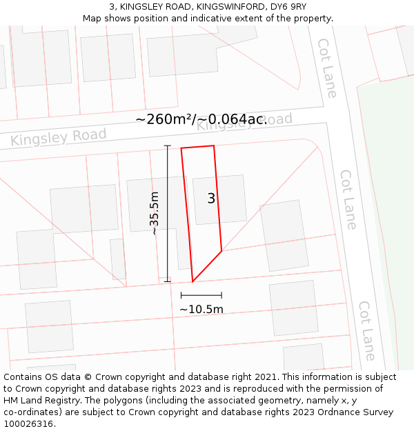 3, KINGSLEY ROAD, KINGSWINFORD, DY6 9RY: Plot and title map