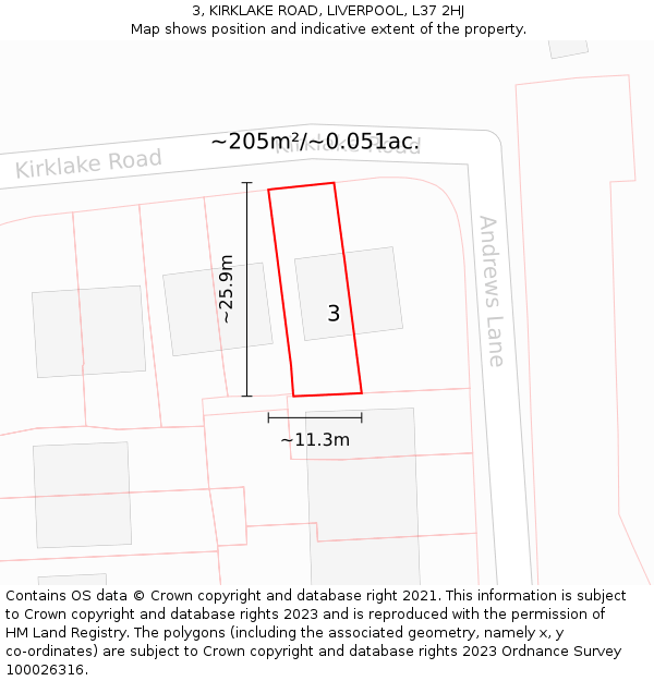 3, KIRKLAKE ROAD, LIVERPOOL, L37 2HJ: Plot and title map