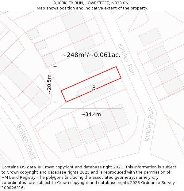 3, KIRKLEY RUN, LOWESTOFT, NR33 0NH: Plot and title map