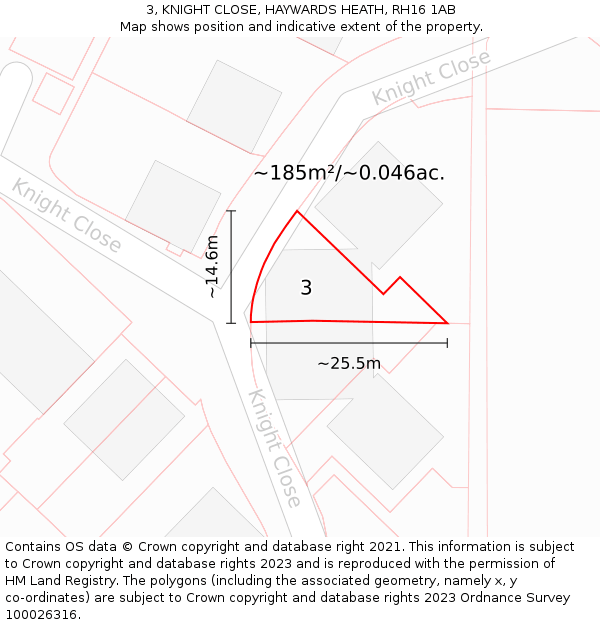 3, KNIGHT CLOSE, HAYWARDS HEATH, RH16 1AB: Plot and title map