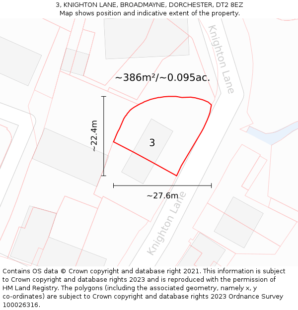 3, KNIGHTON LANE, BROADMAYNE, DORCHESTER, DT2 8EZ: Plot and title map