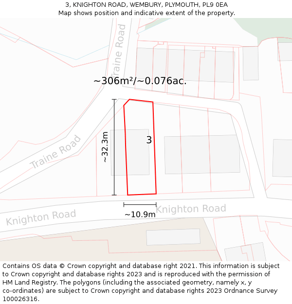 3, KNIGHTON ROAD, WEMBURY, PLYMOUTH, PL9 0EA: Plot and title map