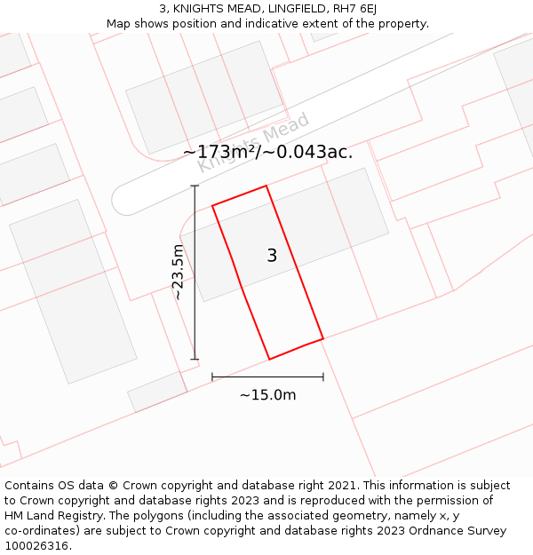 3, KNIGHTS MEAD, LINGFIELD, RH7 6EJ: Plot and title map