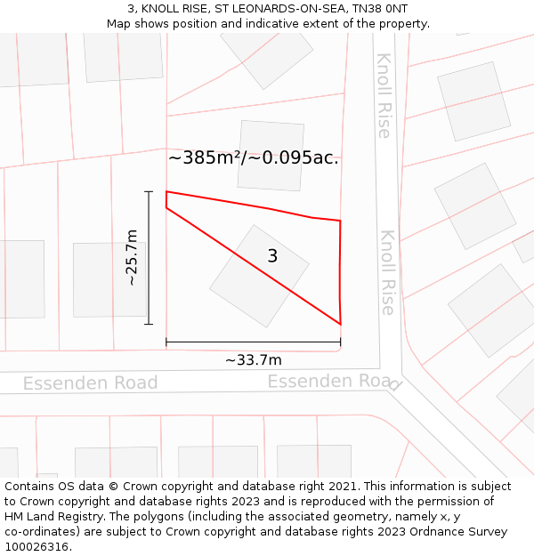 3, KNOLL RISE, ST LEONARDS-ON-SEA, TN38 0NT: Plot and title map