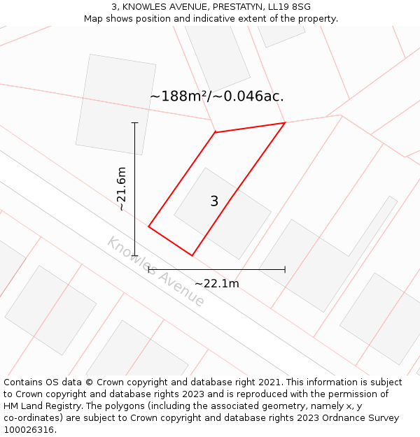 3, KNOWLES AVENUE, PRESTATYN, LL19 8SG: Plot and title map