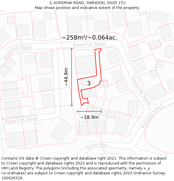 3, KOPERNIK ROAD, SWINDON, SN25 1TU: Plot and title map