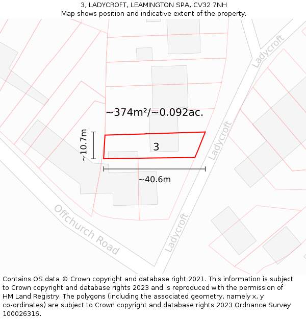 3, LADYCROFT, LEAMINGTON SPA, CV32 7NH: Plot and title map