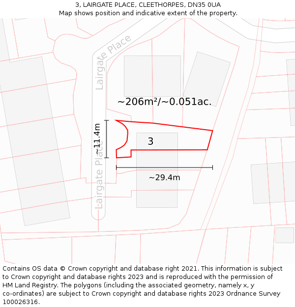 3, LAIRGATE PLACE, CLEETHORPES, DN35 0UA: Plot and title map