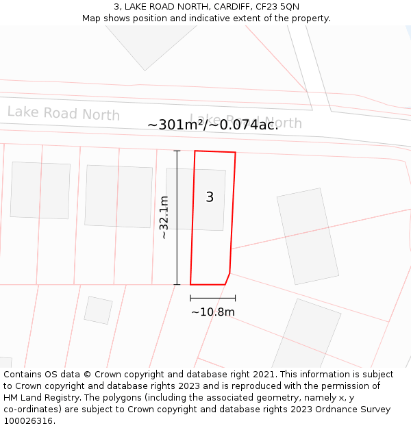 3, LAKE ROAD NORTH, CARDIFF, CF23 5QN: Plot and title map