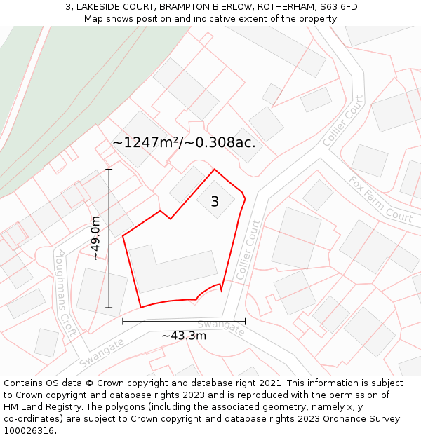 3, LAKESIDE COURT, BRAMPTON BIERLOW, ROTHERHAM, S63 6FD: Plot and title map
