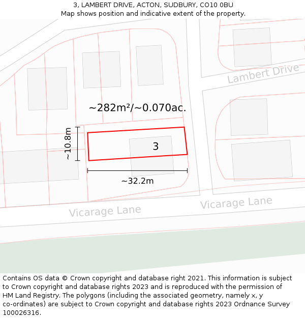 3, LAMBERT DRIVE, ACTON, SUDBURY, CO10 0BU: Plot and title map