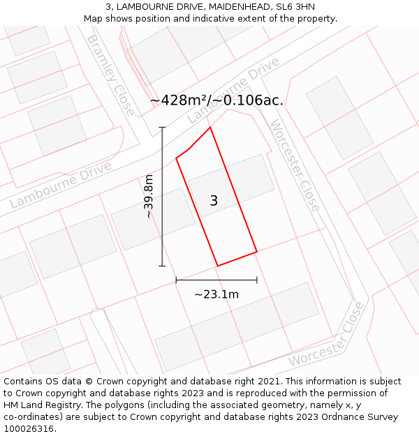 3, LAMBOURNE DRIVE, MAIDENHEAD, SL6 3HN: Plot and title map