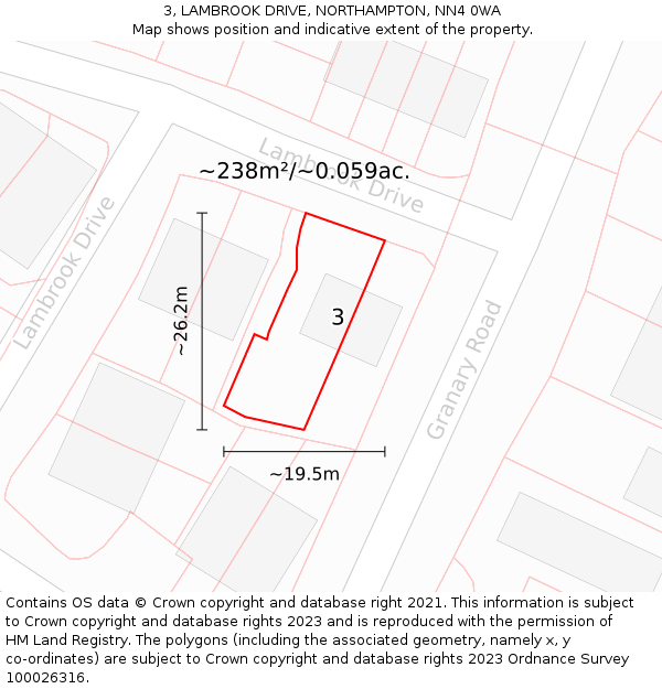 3, LAMBROOK DRIVE, NORTHAMPTON, NN4 0WA: Plot and title map