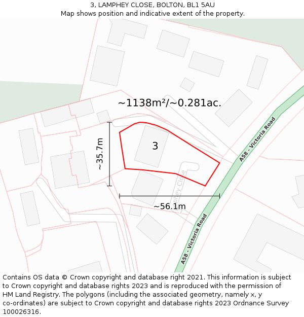 3, LAMPHEY CLOSE, BOLTON, BL1 5AU: Plot and title map