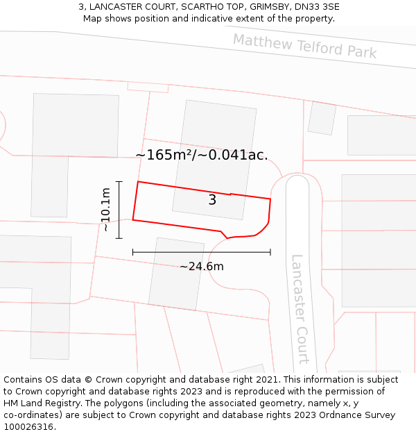 3, LANCASTER COURT, SCARTHO TOP, GRIMSBY, DN33 3SE: Plot and title map