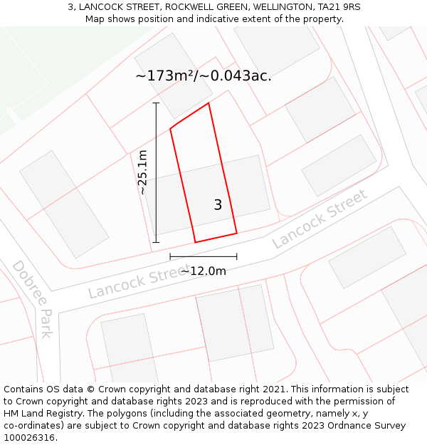 3, LANCOCK STREET, ROCKWELL GREEN, WELLINGTON, TA21 9RS: Plot and title map