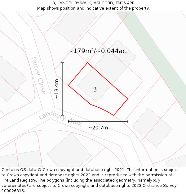 3, LANDBURY WALK, ASHFORD, TN25 4PP: Plot and title map