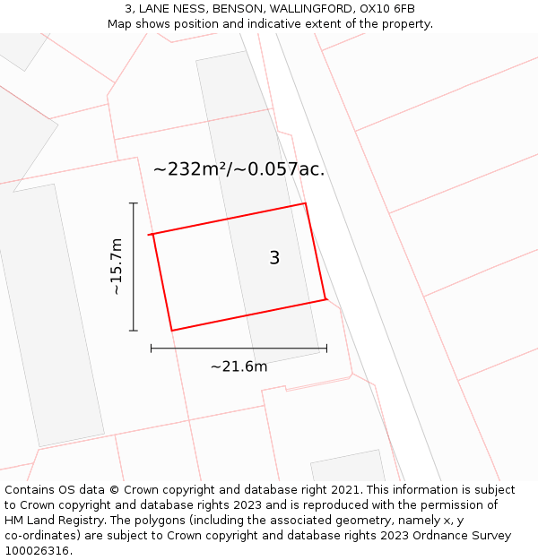 3, LANE NESS, BENSON, WALLINGFORD, OX10 6FB: Plot and title map