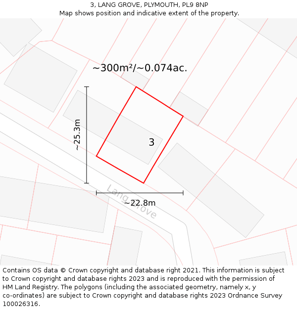 3, LANG GROVE, PLYMOUTH, PL9 8NP: Plot and title map