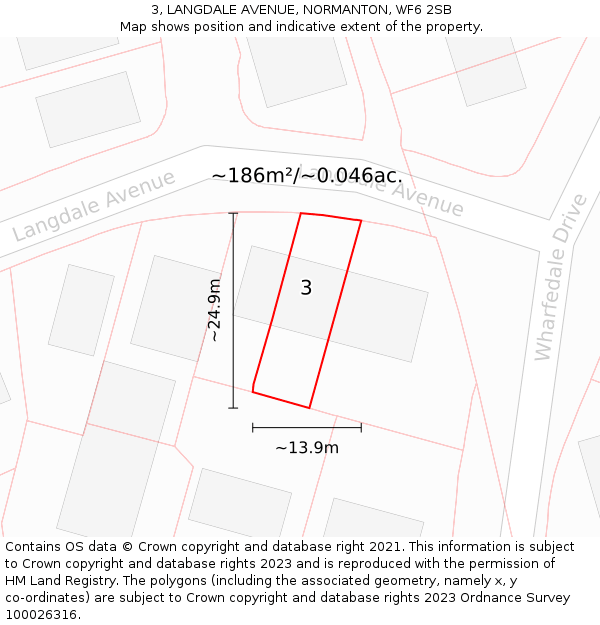 3, LANGDALE AVENUE, NORMANTON, WF6 2SB: Plot and title map