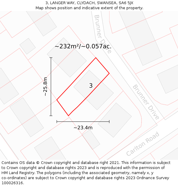 3, LANGER WAY, CLYDACH, SWANSEA, SA6 5JX: Plot and title map