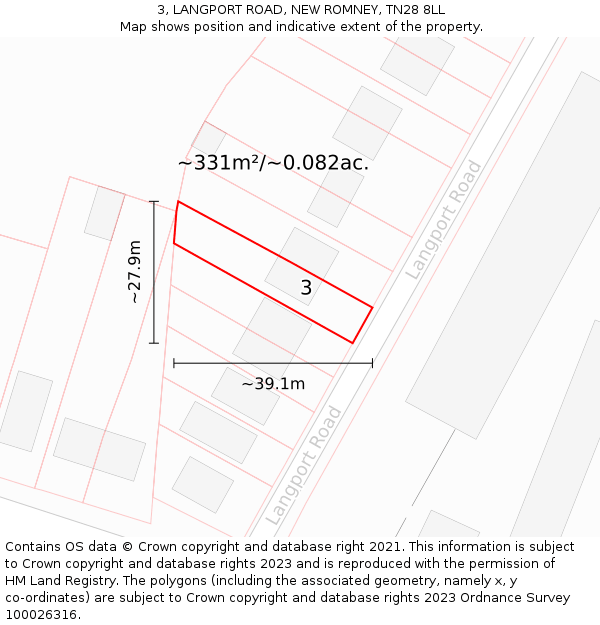 3, LANGPORT ROAD, NEW ROMNEY, TN28 8LL: Plot and title map