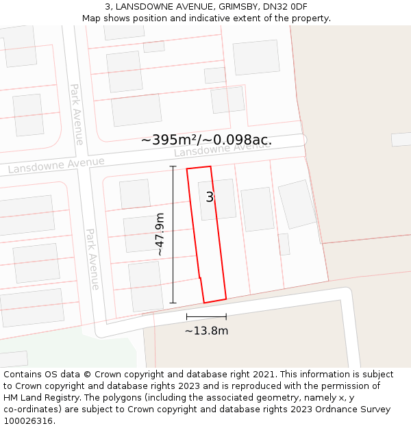 3, LANSDOWNE AVENUE, GRIMSBY, DN32 0DF: Plot and title map