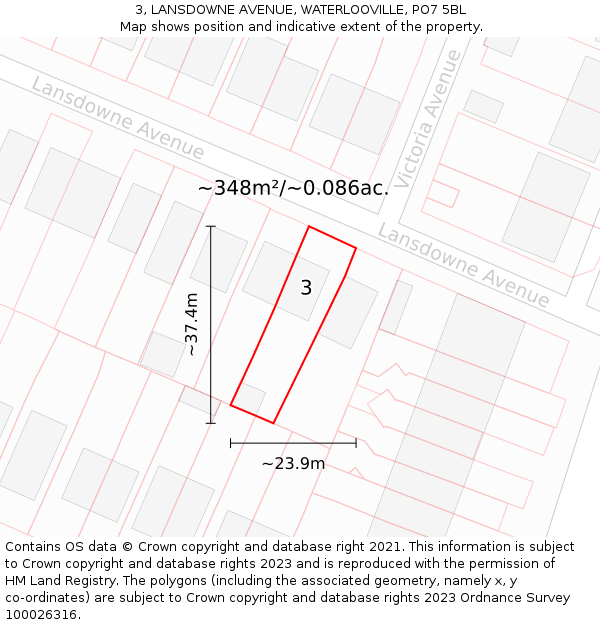 3, LANSDOWNE AVENUE, WATERLOOVILLE, PO7 5BL: Plot and title map