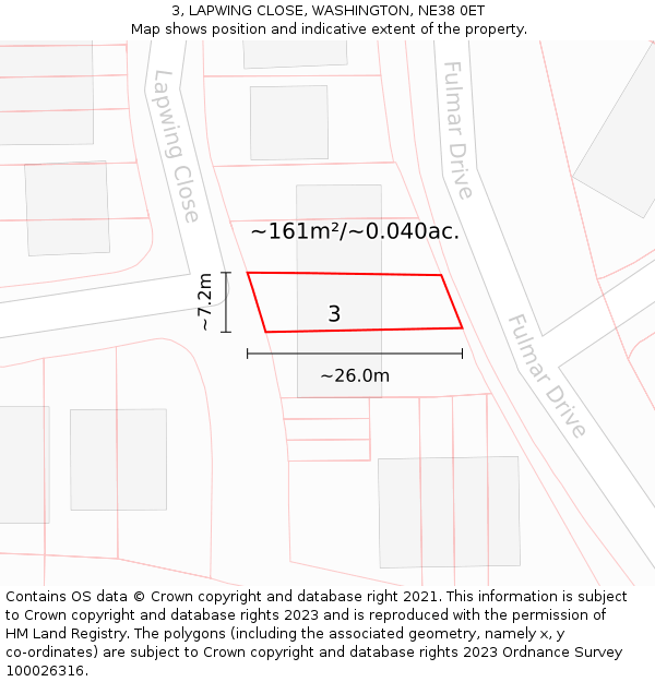 3, LAPWING CLOSE, WASHINGTON, NE38 0ET: Plot and title map