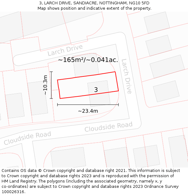 3, LARCH DRIVE, SANDIACRE, NOTTINGHAM, NG10 5FD: Plot and title map