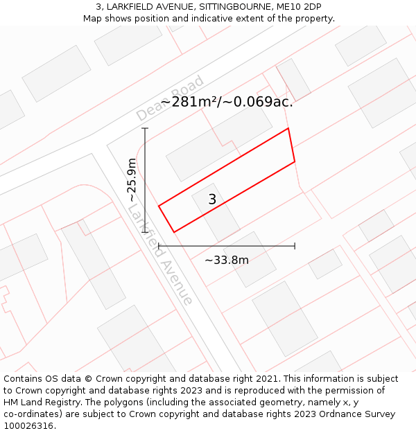 3, LARKFIELD AVENUE, SITTINGBOURNE, ME10 2DP: Plot and title map