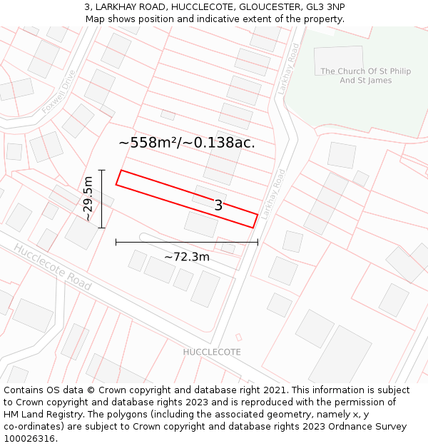 3, LARKHAY ROAD, HUCCLECOTE, GLOUCESTER, GL3 3NP: Plot and title map