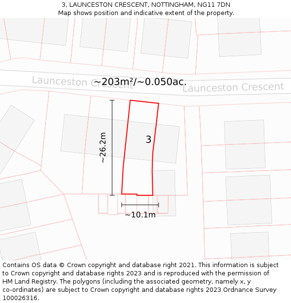 3, LAUNCESTON CRESCENT, NOTTINGHAM, NG11 7DN: Plot and title map