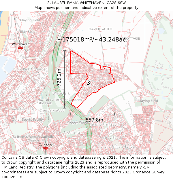 3, LAUREL BANK, WHITEHAVEN, CA28 6SW: Plot and title map