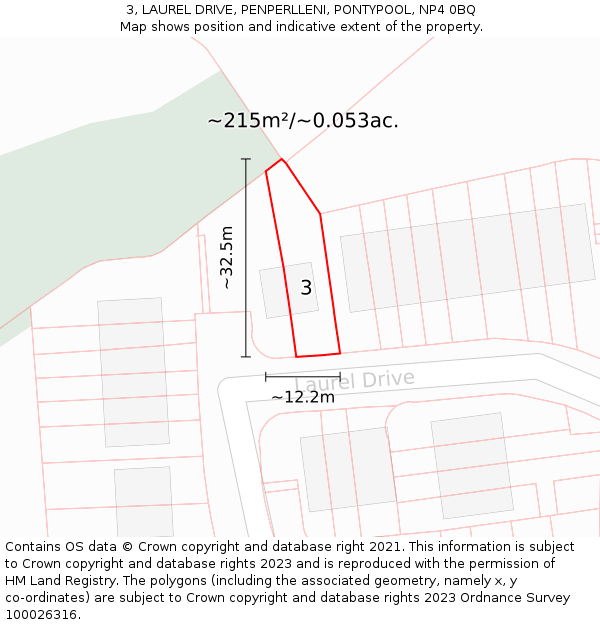 3, LAUREL DRIVE, PENPERLLENI, PONTYPOOL, NP4 0BQ: Plot and title map