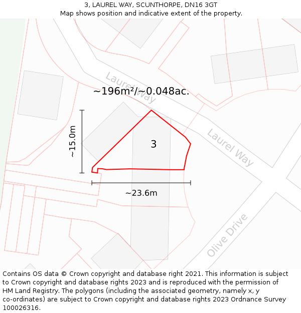 3, LAUREL WAY, SCUNTHORPE, DN16 3GT: Plot and title map