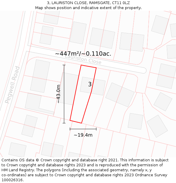 3, LAURISTON CLOSE, RAMSGATE, CT11 0LZ: Plot and title map