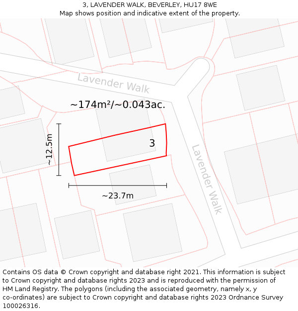 3, LAVENDER WALK, BEVERLEY, HU17 8WE: Plot and title map