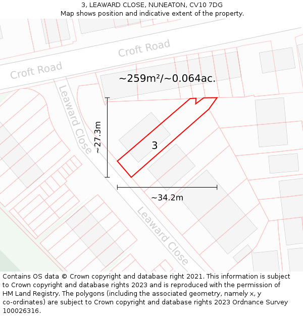 3, LEAWARD CLOSE, NUNEATON, CV10 7DG: Plot and title map