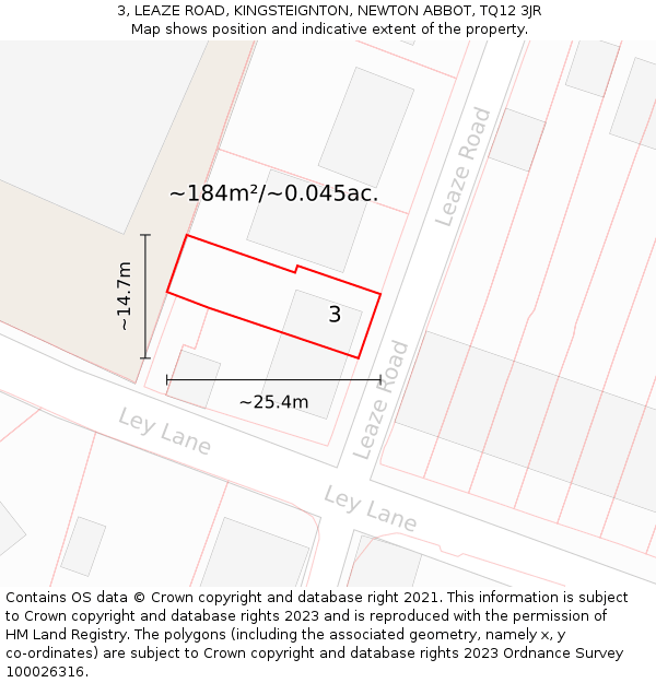 3, LEAZE ROAD, KINGSTEIGNTON, NEWTON ABBOT, TQ12 3JR: Plot and title map