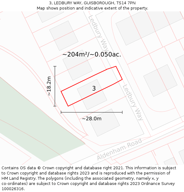 3, LEDBURY WAY, GUISBOROUGH, TS14 7PN: Plot and title map