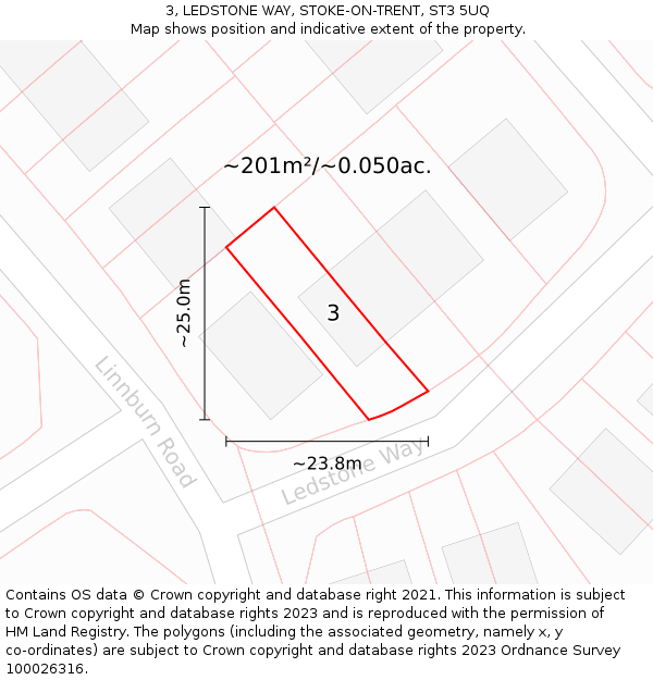 3, LEDSTONE WAY, STOKE-ON-TRENT, ST3 5UQ: Plot and title map