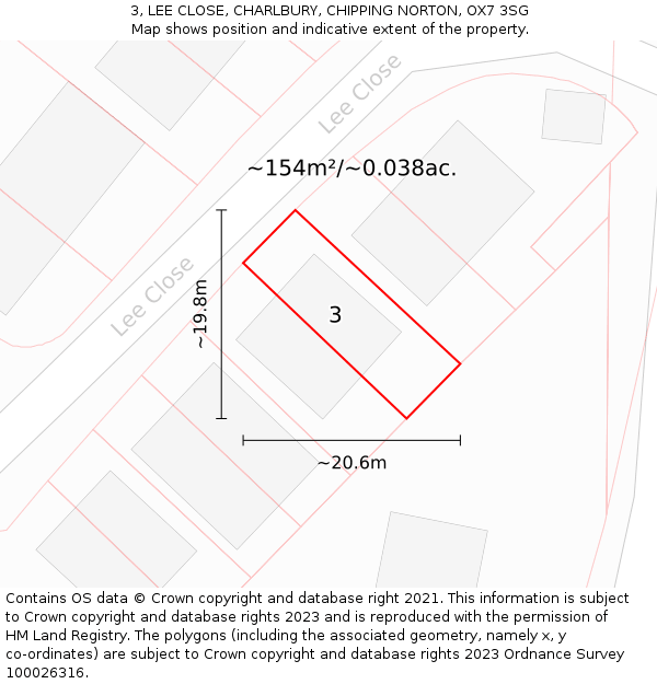 3, LEE CLOSE, CHARLBURY, CHIPPING NORTON, OX7 3SG: Plot and title map