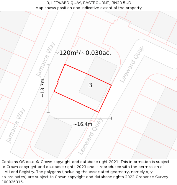 3, LEEWARD QUAY, EASTBOURNE, BN23 5UD: Plot and title map