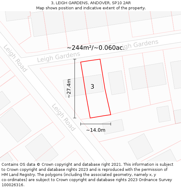 3, LEIGH GARDENS, ANDOVER, SP10 2AR: Plot and title map