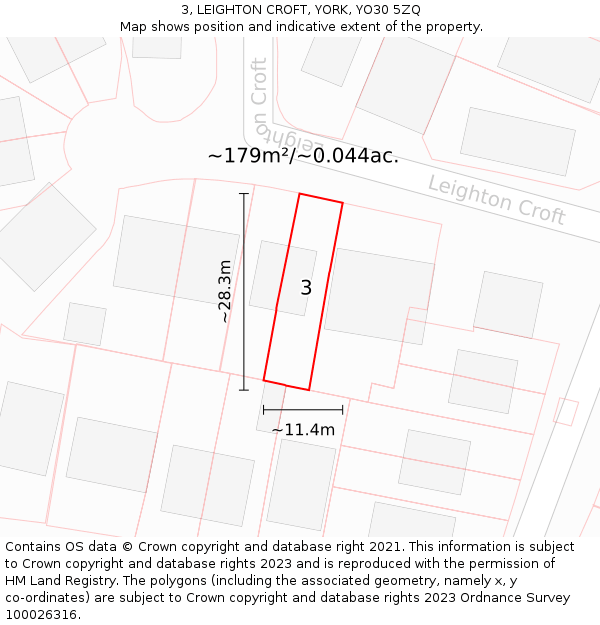 3, LEIGHTON CROFT, YORK, YO30 5ZQ: Plot and title map